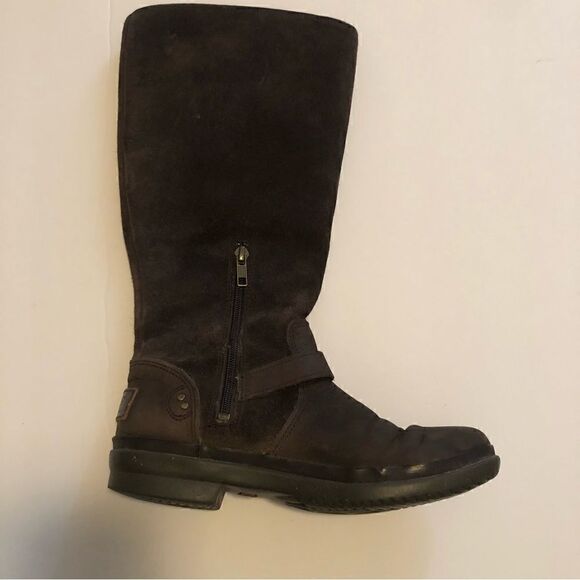 Ugg Thomson dark brown suede leather Moto style boots shearling lined size 6.5 - Picture 4 of 11